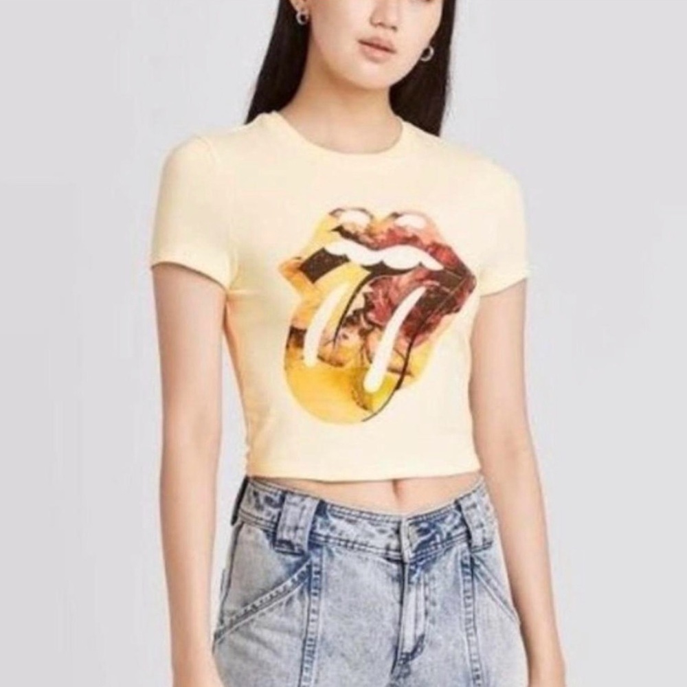 Rolling Stones tight crop Graphic Cream Women's Top